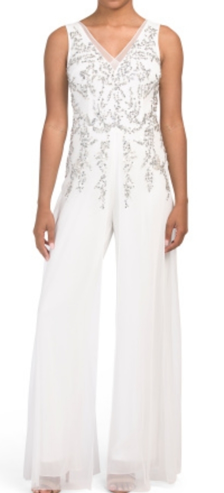 Adrianna Papel Women's Sequin Embellished Mesh Overlay Jumpsuit
